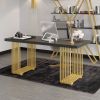 47.2" Rectangular Modern Home Office Desk with Solid Wood Table Top & Gold Frame