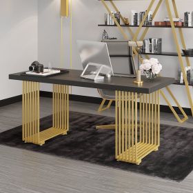 47.2" Rectangular Modern Home Office Desk with Solid Wood Table Top & Gold Frame