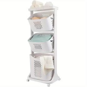 Large Capacity 3-Tier Rolling Laundry Basket. With Divided Movable Laundry Hamper. Great Home Storage & Organizer for Laundry Room And Bathroom Decor.