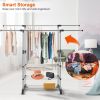Garment Hanging Rack Extendable Clothing Hanging Rail Organizer with Rolling Wheels Hold up to 77LBS Max Load