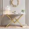 47.2" Narrow Rectangle White Console Table with Wooden Top and Gold Metal Base