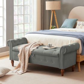 Velvet multifunctional storage rectangular sofa stool - grey