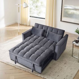 Convertible Sofa Bed, 3-in-1 Velvet Sleeper Sofa Couch with Pullout Bed, Pull Out Couch with Side Pockets and Adjustable Backrest