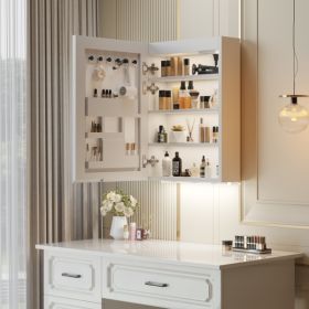 FCH White Particleboard LED Mirror Cabinet (20*28 inches), Acrylic Frame, 1 Door, 4 Shelves, with Time & Temperature Display, Three-color Lighting
