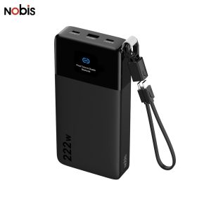 Nobis 222W Power Bank Portable Charger, 25000mAh Quick Powerbank with TFT Display & APP Control & Detachable Lanyard Type-C Cable