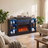 55" Fireplace TV Stand for TVs up to 65", Entertainment Center TV Console, RGB LED Strips, 6 Shelves, Black Wood Grain