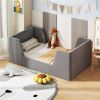 Gray Upholstered Toddler Bed Velvet Wooden Slat Frame for Kids No Mattress