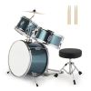 14"x10" 3-Pieces Junior Kids Drum Set Kit Pedal Drum Stick Wrench Drum Stool Sky Blue