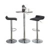 Bistro Round-Ale Contemporary Adjustable Bar Set in Silver and Chrome Metal with Black PVC and Oval Footrest by - 3 Piece
