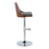 Gianna Mid-Century Modern Adjustable Barstool with Swivel in Chrome Metal, Walnut Wood and Grey Faux Leather with Rounded T Footrest by - Set of 2