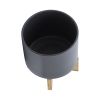8" PLANTER W/ WOOD STAND, MATTE GRAY