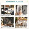Outdoor Playhouse, Wooden Kids Playhouse with Dog Door, Cookware, Blackboard, Bench, Doorbell for Ages 2+