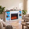 55" Fireplace TV Stand for TVs up to 65", Entertainment Center TV Console, RGB LED Strips, 6 Shelves, White Wood Grain