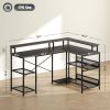 HOMCOM 59" L Shaped Desk with Storage, Corner Desk with LED Lights and Power Outlets for Home Office, Small Space, Black