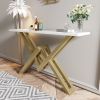 47.2" Narrow Rectangle White Console Table with Wooden Top and Gold Metal Base