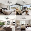 52-Inch Large Ceiling Fan With 8 Plywood Walnut Colored Blades,Quiet DC Motor,Glass Lampshade,3 Color Temperature,Cement Grey