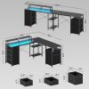 HOMCOM 66" Reversible L Shaped Computer Desk, Corner Desk with File Drawer, Power Outlets and LED Lights, Distressed Black