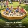Wooden Sandbox with Large Canopy, Outdoor Sand Box with 4 Bench Seats, Bottom Liner for 8 Kids Aged 3-8, Yellow