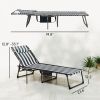 Folding Outdoor Chaise Lounge Chair Tanning Chair with 5-Level Adjustable Back, Side Table, Pillow, Pocket, Blue White