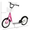Aosom kids Scooter, Kick Scooter with Adjustable Handlebars, Double Brakes, Inflatable Rubber Tires, Basket, Cupholder, Mudguard, Pink