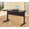 Home office desk with modesty panel and detached file cabinet on locking wheels with two drawers file drawer cubby shelf metal bar handle Red Cocoa co
