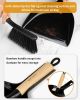 Dustpan and Brush Set, Portable Cleaning Brush and Dustpan Combo with Bamboo Handle, Black, 1 Set