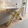 47.2" Narrow Rectangle White Console Table with Wooden Top and Gold Metal Base