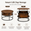 Lift-Top CoffeeTableRound CenterTablewith Hidden CompartmentStorageShelfforLiving Room, Rustic Brown