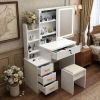 Makeup Vanity Desk with LED Lighted Mirror and Makeup Stool & 4 Drawers