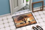 Elephants Savanna Sunrise Doormat Front Door Mat Indoor Outdoor Rugs for Entryway, Non Slip Washable Low Pile, 24H X 36W