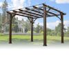 12' x 10' Outdoor Pergola, Wood Grape Gazebo for Climbing Plant Support, Garden, Patio, Backyard, Deck, Brown
