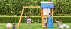 Wooden Outdoor Swing Set 3 in 1 Swing Set outdoor Children's Playset with Slide , 2 Swings and Climber for Garden, Backyard and Playground, Blue