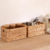 Xemussa 1-piece hand woven natural water hyacinth rectangular storage basket with inner handle wicker basket, storage basket