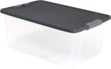 4-Pack Secure Latch, Clear Plastic Storage Organizer Bins, 15 Quart, Gray Lid - Stackable Container Boxes for Bedroom, Bathroom, Garage