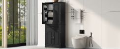 Bathroom Storage Cabinet with Doors and Drawer, Multiple Storage Space, Adjustable Shelf, Black (Old Sku:WF308204AAB)