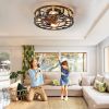 Caged Ceiling Fan with Lights Remote Control, Low Profile Flush Mount Farmhouse Modern Ceiling fans, 6 Speeds Reversible Blades