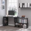 HOMCOM Black L-Shaped Desk 360° Rotating Home Office Corner Computer Desk with Storage