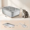 Stainless Steel Litter Box, XL Sifting Cat Litter Box for Medium, Large Cat, Non-Sticky, Odour Free, Easy Clean, Silver