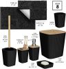 Bathroom Set - Black Bathroom Accessories Set, 6PC Bathroom Accessory Set, Bathroom Sets with Bathroom Rugs, Toilet Brush, Trash Can & Soap Dispenser