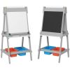 Easel for Kids, Art Easel w/ Paper Roll, Double Sided Whiteboard Gray