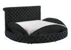 Unique Round Plush Black Velvet Button-Tufted Detailing Storage Bed Queen Size Black 2x Nightstands Wooden Bedroom Furniture 3pc Set