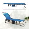Folding Outdoor Chaise Lounge Chair Tanning Chair with 5-Level Adjustable Back, Side Table, Pillow, Pocket, Blue