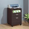 Home office desk with modesty panel and detached file cabinet on locking wheels with two drawers file drawer cubby shelf metal bar handle Red Cocoa co
