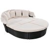 GO Outdoor rattan daybed sunbed with Retractable Canopy Wicker Furniture, Round Outdoor Sectional Sofa Set
