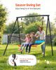 Swing Set for Backyard, 60 x 32 in Swing Seat with Heavy Duty A-Frame Metal Stand, 440 lbs Load Capacity, Reinforced with Spiral Ground Anchors