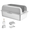 A 6-inch deep litter box with a 30L capacity, featuring a light gray open design, odor-free construction with a filter footplate, ideal for large cats