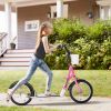 Aosom kids Scooter, Kick Scooter with Adjustable Handlebars, Double Brakes, Inflatable Rubber Tires, Basket, Cupholder, Mudguard, Pink