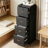 Vertical four drawer file cabinet with storage space.