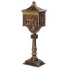 Cast Aluminum Mailbox with Post, Heavy Duty Postal Box with 2 Keys, Baffle Door, Expansion Bolts, Address Panel