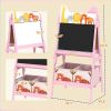Doubel-Sided Easel w/ Whiteboard, Chalkboard, Storage Boxes Pink